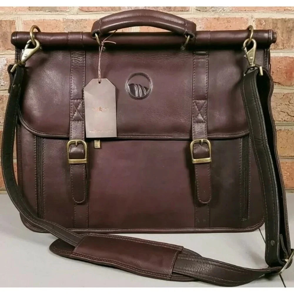 Links & Kings Fidra Brown Leather Briefcase Messenger Attache Bag NEW